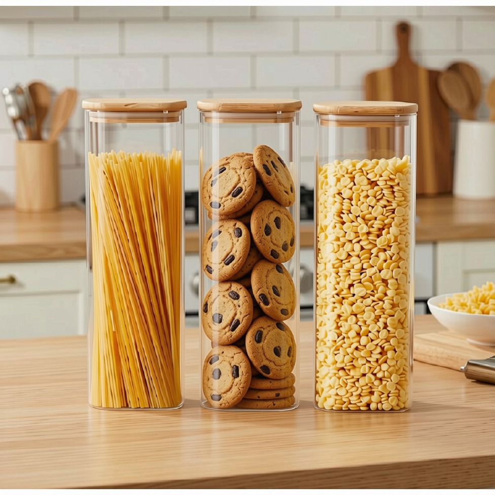 Lot de 2 Bocaux en Verre Avec Couvercles, Grands Récipients de Conservation des Aliments avec Couvercles pour Conserver les Pâtes, Grains,Biscuits,Rangement et Organisation,Cuisine – image 5