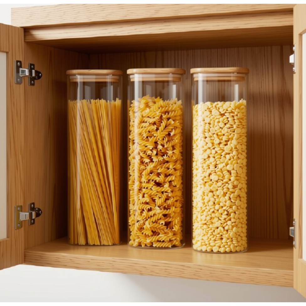 Lot de 2 Bocaux en Verre Avec Couvercles, Grands Récipients de Conservation des Aliments avec Couvercles pour Conserver les Pâtes, Grains,Biscuits,Rangement et Organisation,Cuisine – image 6