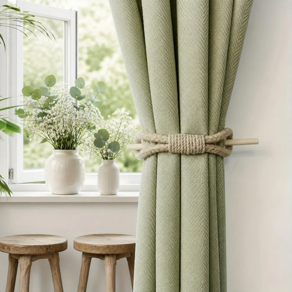 Crochet à Rideaux en Bois avec Corde en Coton Épaisse,Décoration Maison