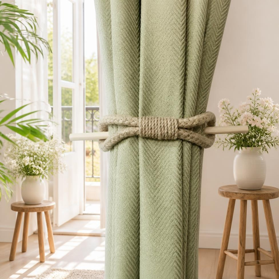 Crochet à Rideaux en Bois avec Corde en Coton Épaisse,Décoration Maison – image 3