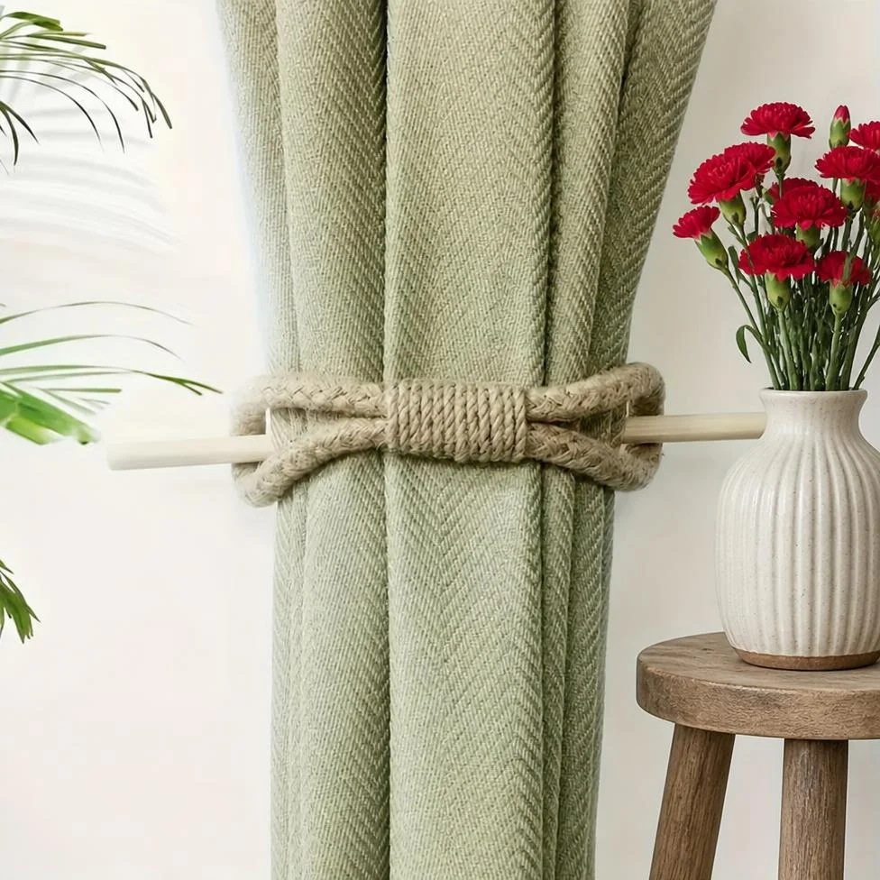 Crochet à Rideaux en Bois avec Corde en Coton Épaisse,Décoration Maison – image 4