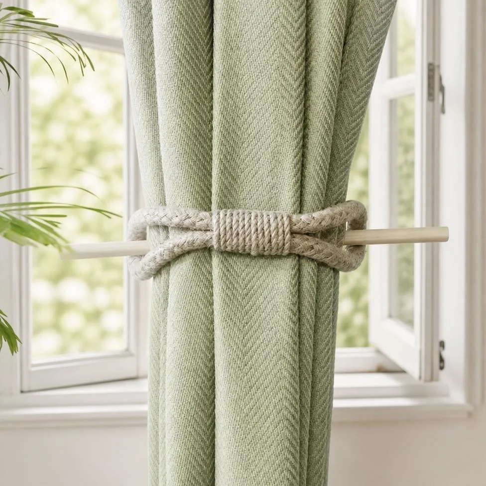 Crochet à Rideaux en Bois avec Corde en Coton Épaisse,Décoration Maison – image 5