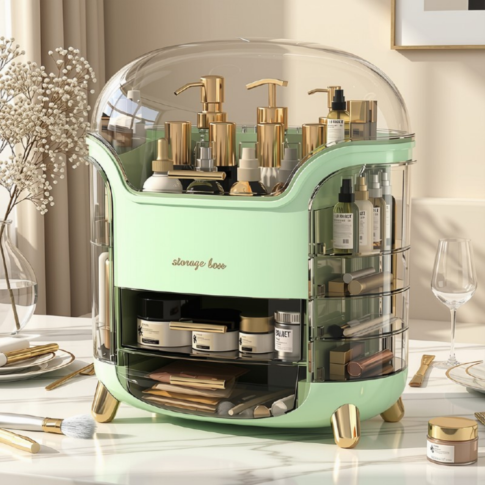 Coffret de Rangement Cosmétique Grande Capacité avec Tiroirs et Couvercle, Organisateur de Maquillage et de Soins de la Peau – image 2