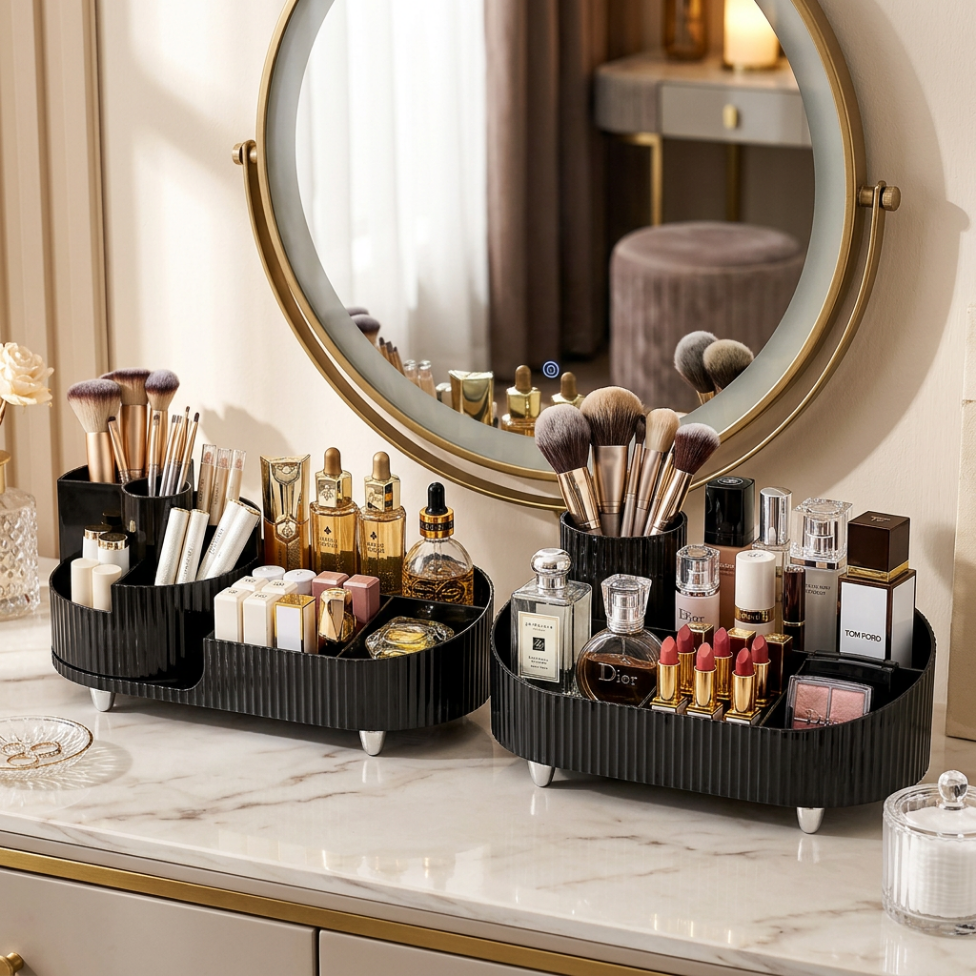 Boîte de Rangement Cosmétique,Organisateur de Brosse de Maquillage Rotative,Plateau pour Produits Cosmétiques