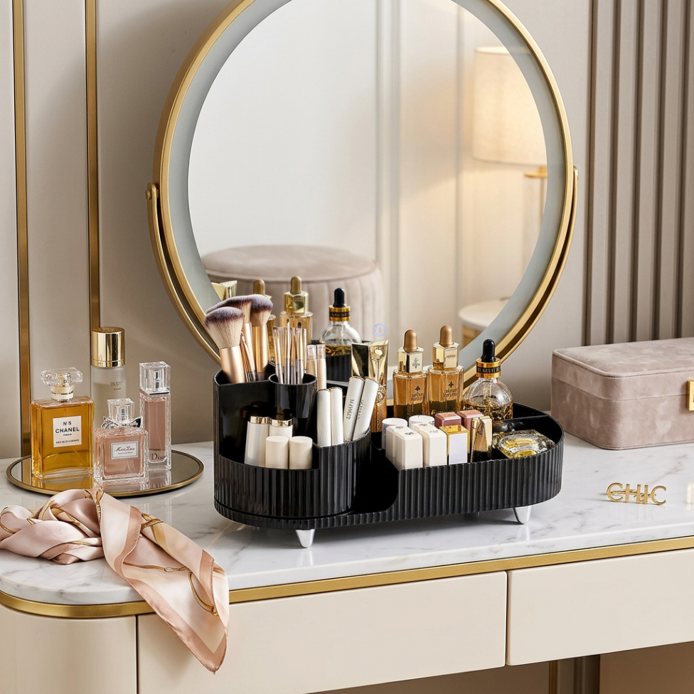 Boîte de Rangement Cosmétique,Organisateur de Brosse de Maquillage Rotative,Plateau pour Produits Cosmétiques – image 3