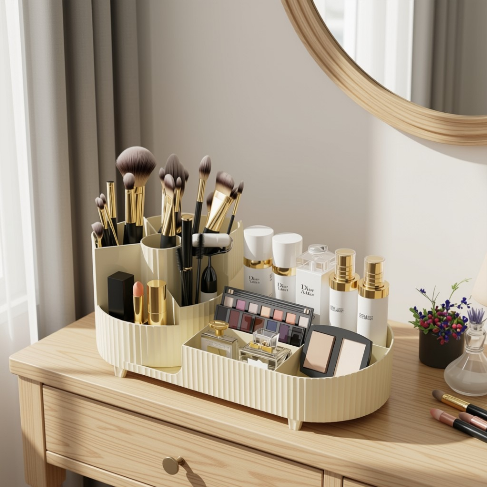 Boîte de Rangement Cosmétique,Organisateur de Brosse de Maquillage Rotative,Plateau pour Produits Cosmétiques – image 4