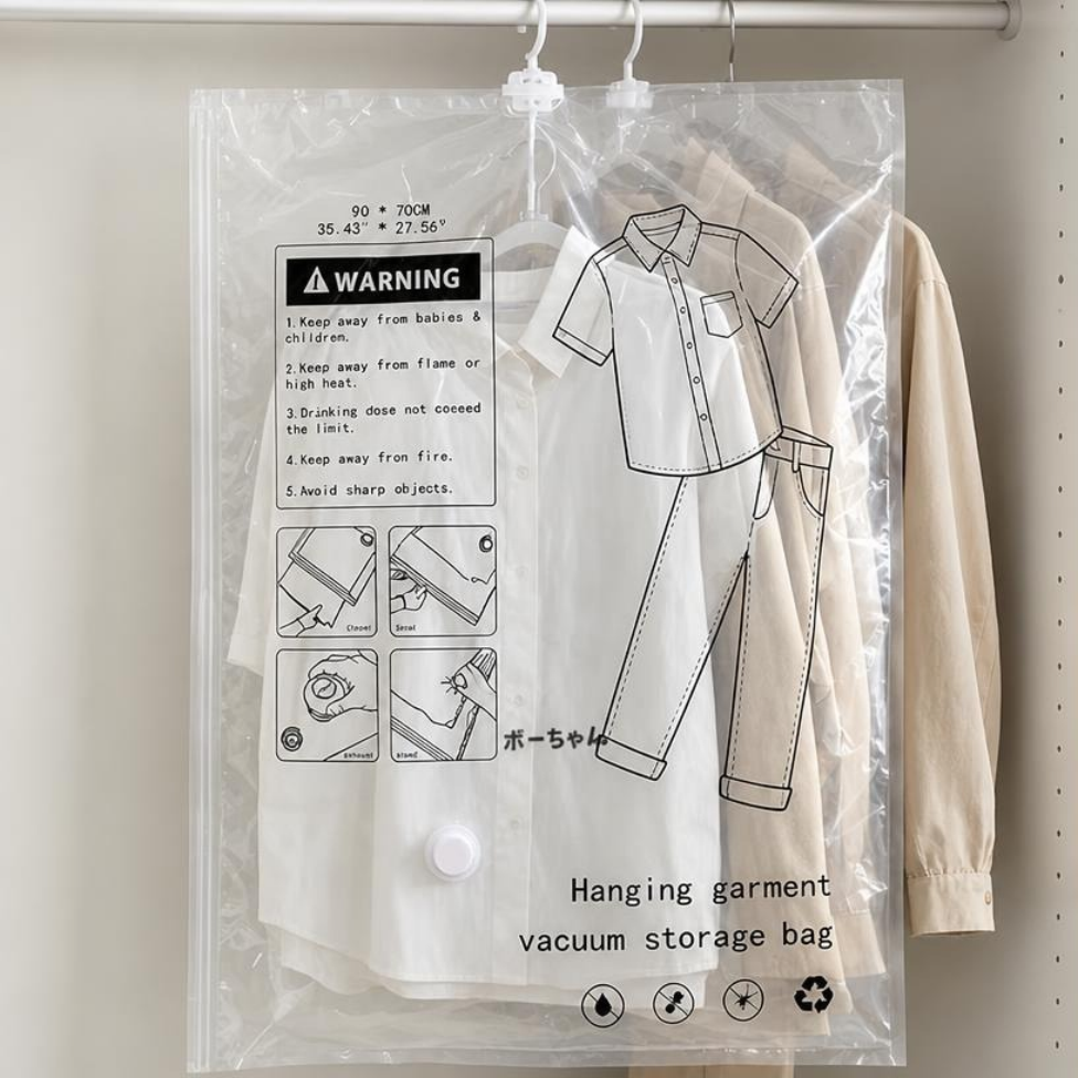 Lot de 3 Sacs de Rangement Sous Vide Suspendu,Sac de Compression pour Vêtements,3 Tailles  pour Costume,avec Pompe – image 6