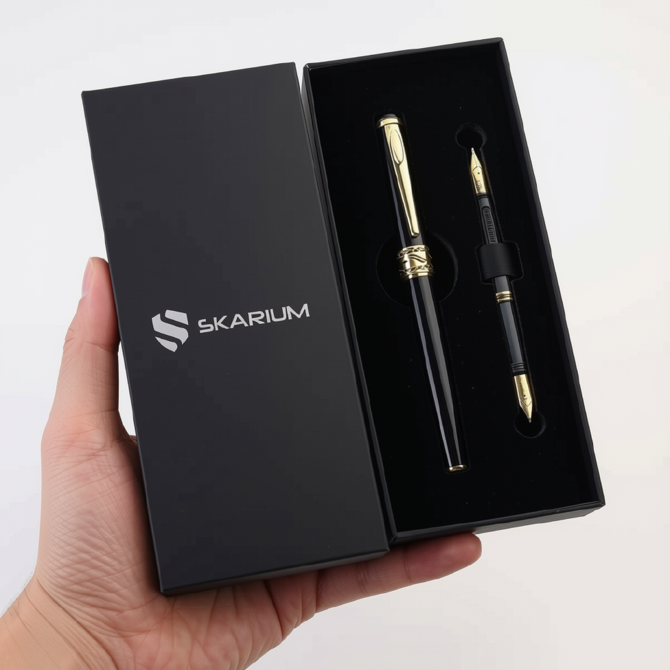 Stylo Plume Noir de Marque Skarium en Métal de Luxe avec Boîte-Cadeau,Stylo d'Affaires – image 2
