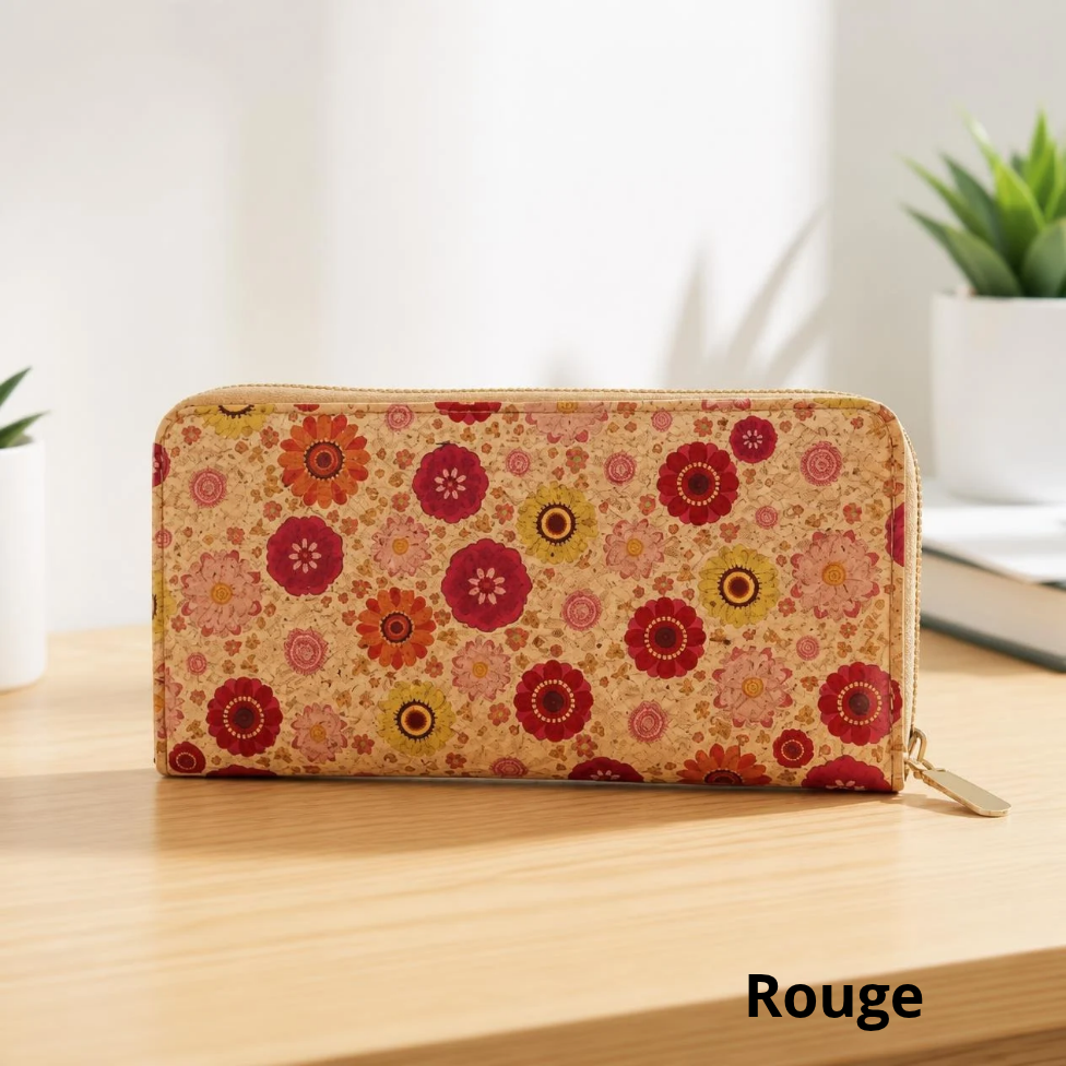 Portefeuille en Liège Écologique avec Fermeture Éclair longue, Sac pour Téléphone Portable avec Cordon,pour Femme