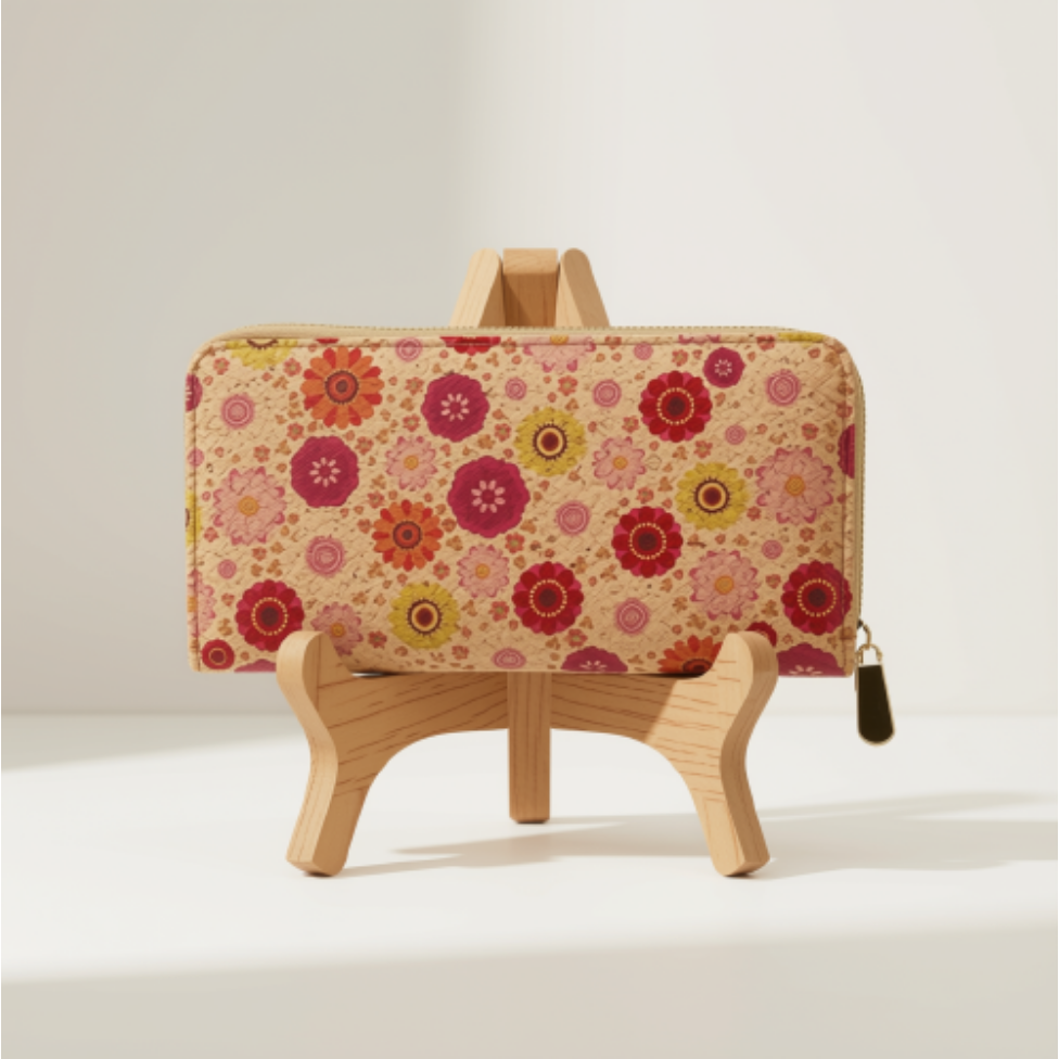 Portefeuille en Liège Écologique avec Fermeture Éclair Longue, Sac pour Téléphone Portable avec Cordon,pour Femme – image 2