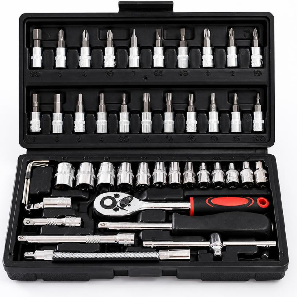 Boîtes à Outils Jeu de Clés à Douille, 46 Pièces, Ensembles d'Outils Réparation Automobile, Clé Dynamométrique à Cliquet,Embouts Tournevis – image 2