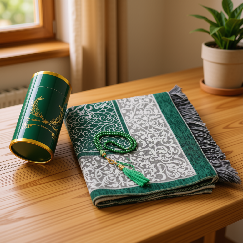 Coffret Cadeau avec Boîte Cylindrique pour Ramadan, Aïd,Incluant Tapis de Prière Doux et Chapelet – image 2