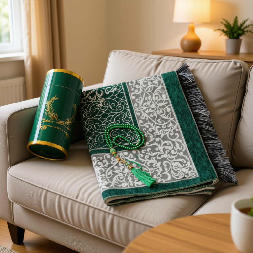 Coffret Cadeau avec Boîte Cylindrique pour Ramadan, Aïd,Incluant Tapis de Prière Doux et Chapelet – image 3