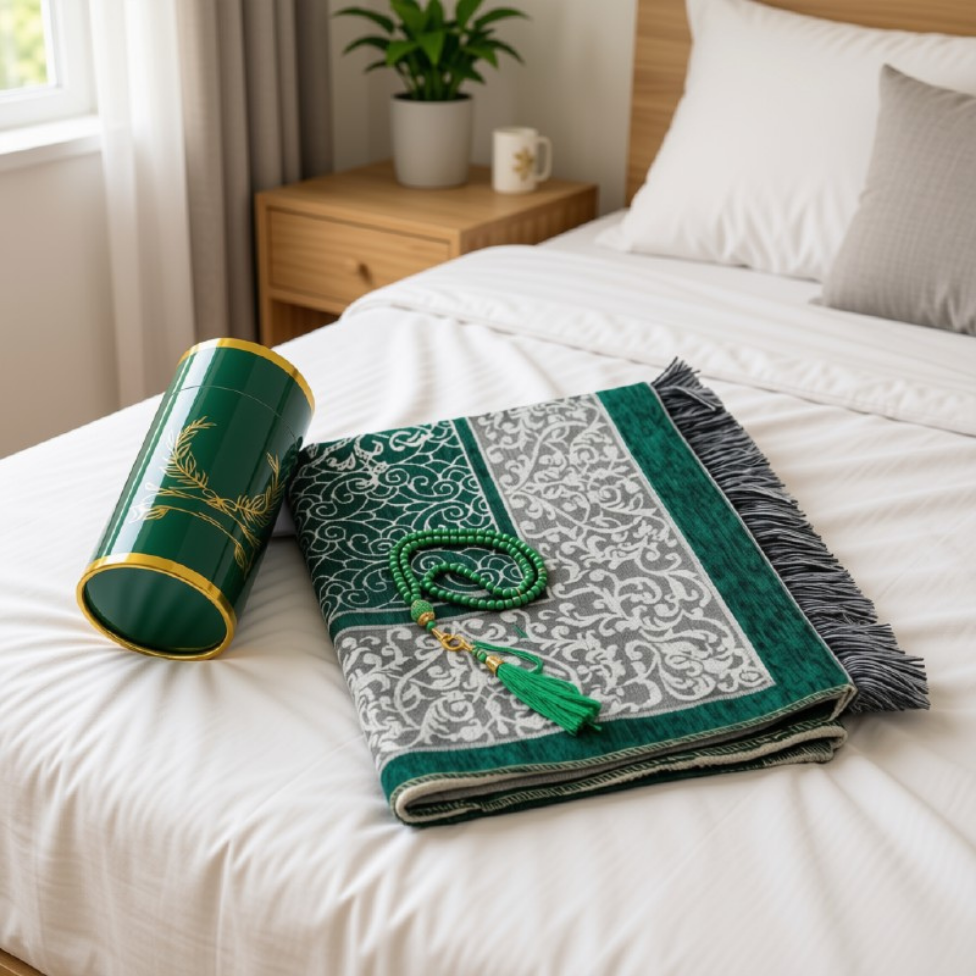Coffret Cadeau avec Boîte Cylindrique pour Ramadan, Aïd,Incluant Tapis de Prière Doux et Chapelet – image 4