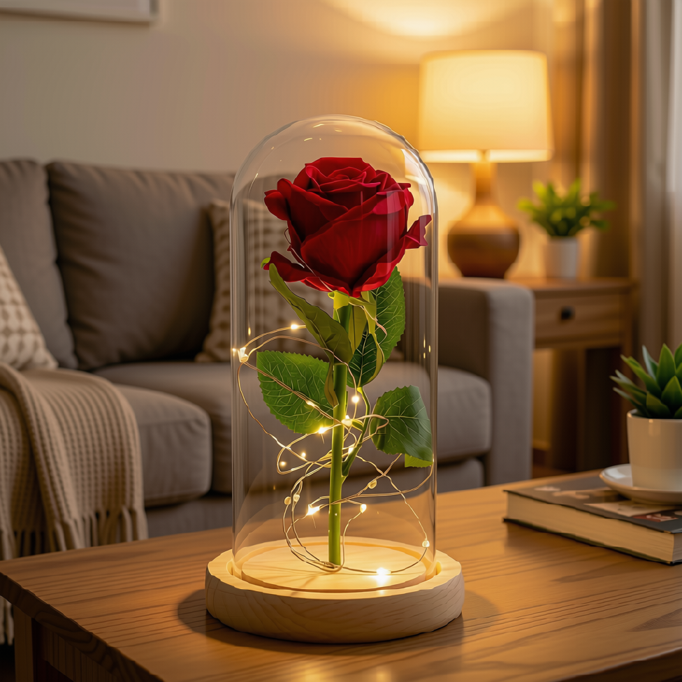Lampe en Forme de Rose, Fleur Stabilisée Sous Verre, Idéal pour Cadeau, Décoration Maison – image 2