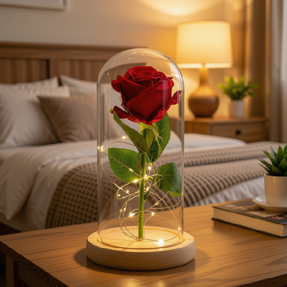 Lampe en Forme de Rose, Fleur Stabilisée Sous Verre, Idéal pour Cadeau, Décoration Maison – image 3