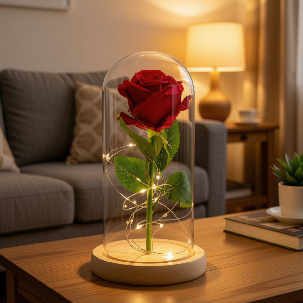 Lampe en Forme de Rose, Fleur Stabilisée Sous Verre, Idéal pour Cadeau, Décoration Maison – image 5
