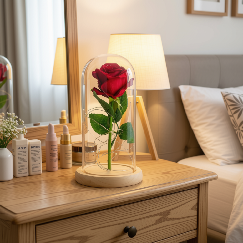Lampe en Forme de Rose, Fleur Stabilisée Sous Verre, Idéal pour Cadeau, Décoration Maison – image 6