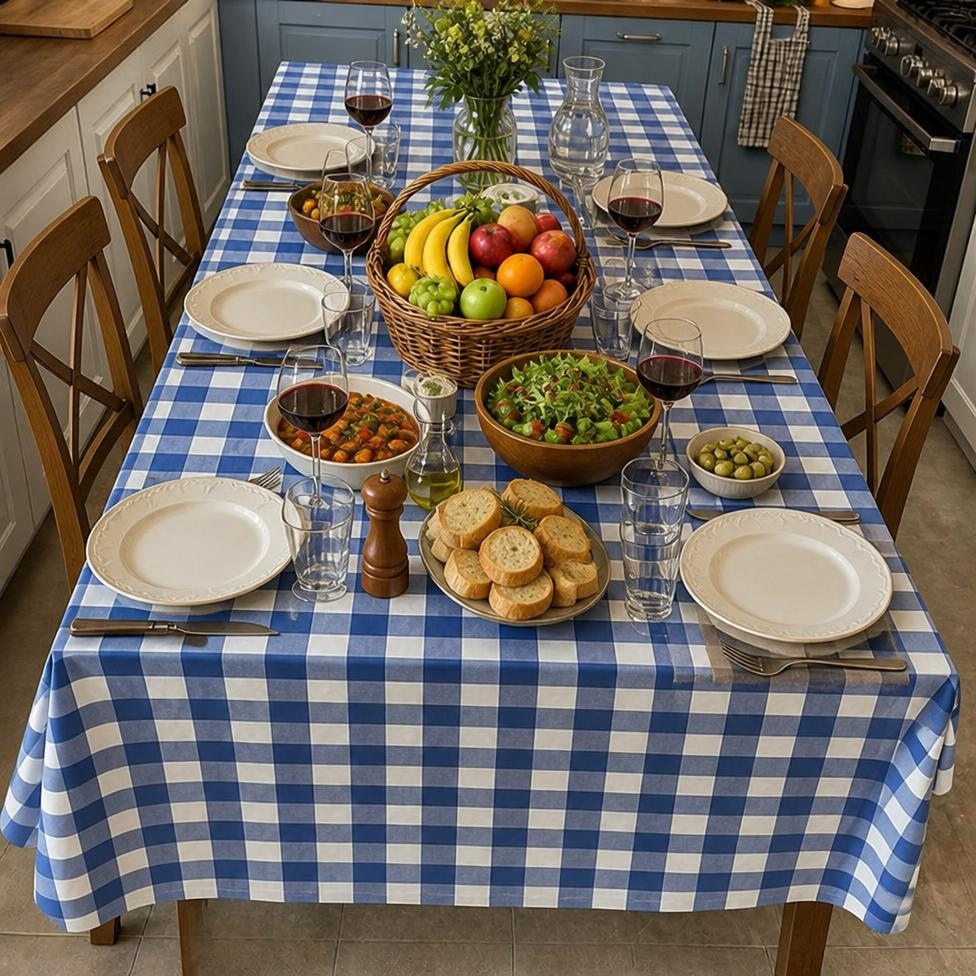 Nappe pour Table ,Motif à Carreaux Bleu et Blanc, Imperméable et Anti-Tâches, Accessoires Maison