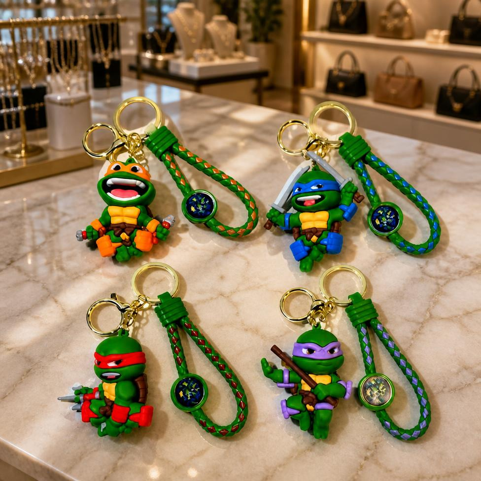 Porte-Clés Mignon Tortue Ninja pour Clé Voiture, Porte-Clés Sac à Dos