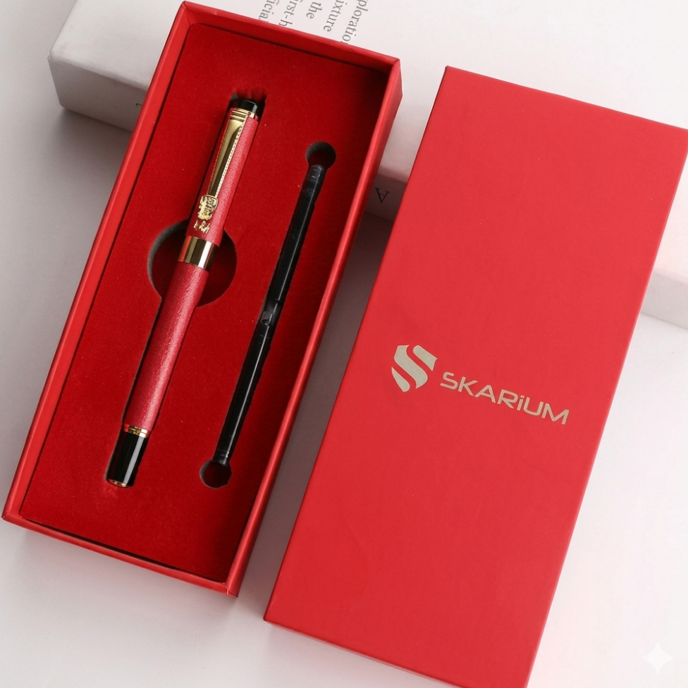 Stylo Plume Noir de Marque Skarium en Métal de Luxe avec Boîte-Cadeau,Stylo d'Affaires