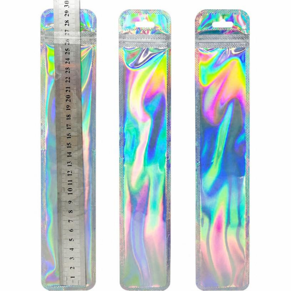 Lot de 18 Sacs Holographiques Transparents Longs de Haute Qualité,Sacs à Fermeture Éclair