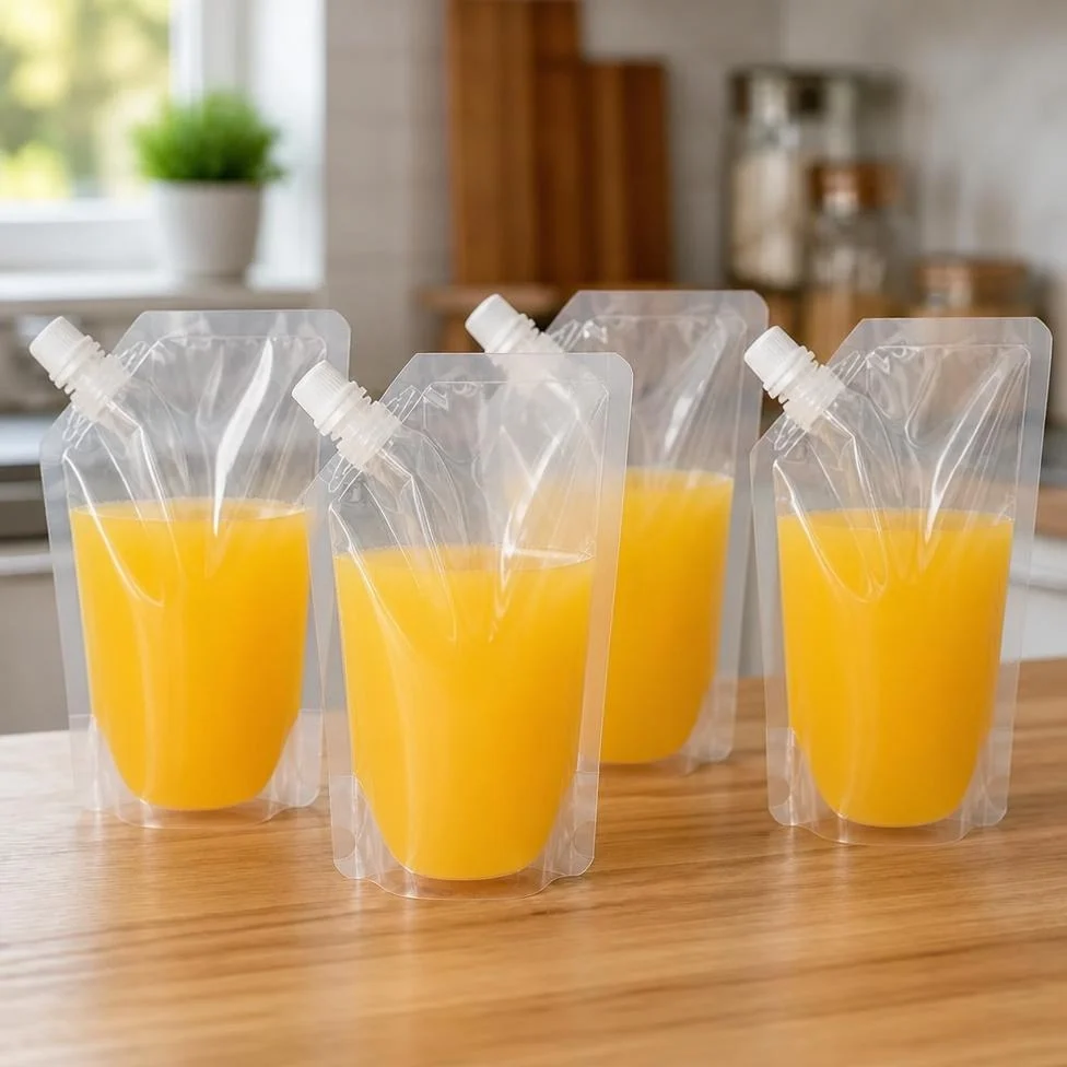 Lot de 10 Doypacks Souple Transparent Réutilisable de 250-300 ml avec Bec Verseur pour Jus,Lait, Liquides – image 2