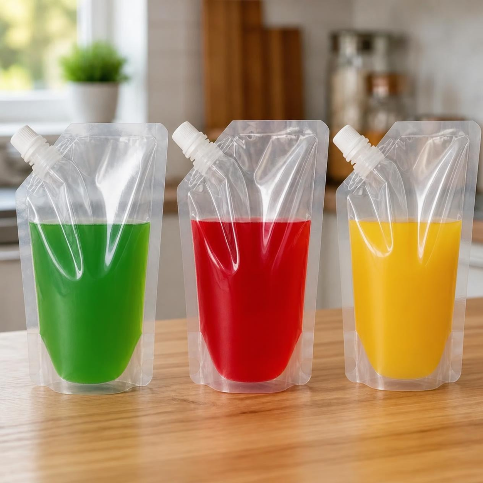 Lot de 10 Doypacks Souple Transparent Réutilisable de 250-300 ml avec Bec Verseur pour Jus,Lait, Liquides – image 6