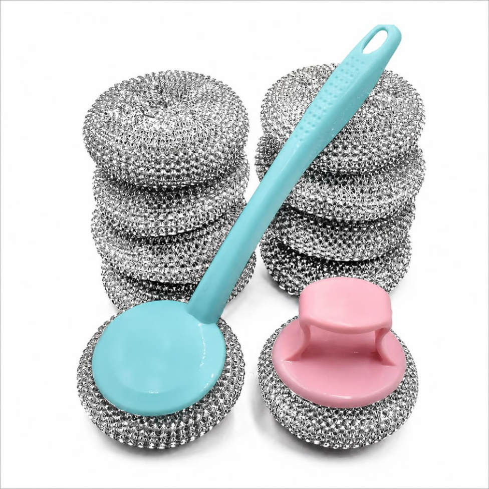 Brosse à Vaisselle avec Long Manche en PP et Boule en Acier Inoxydable,Accessoires Cuisine