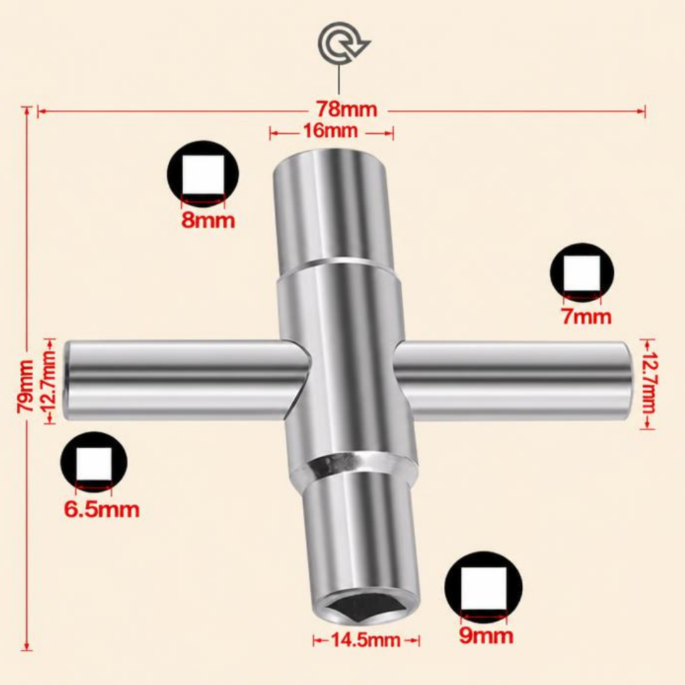 Mini Clé Universelle 4-en-1 en Argent pour Robinet, Clé Carrée, Outil de Plomberie,Salle de Bain, Bouteuille de Gaz – image 6