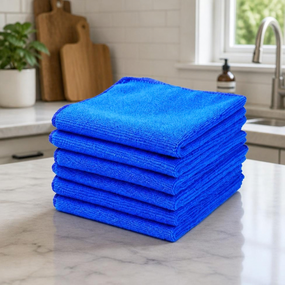 Lot de 4 Serviettes de Nettoyage Bleu 30*30cm – image 2