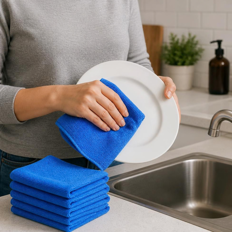Lot de 4 Serviettes de Nettoyage Bleu 30*30cm – image 5