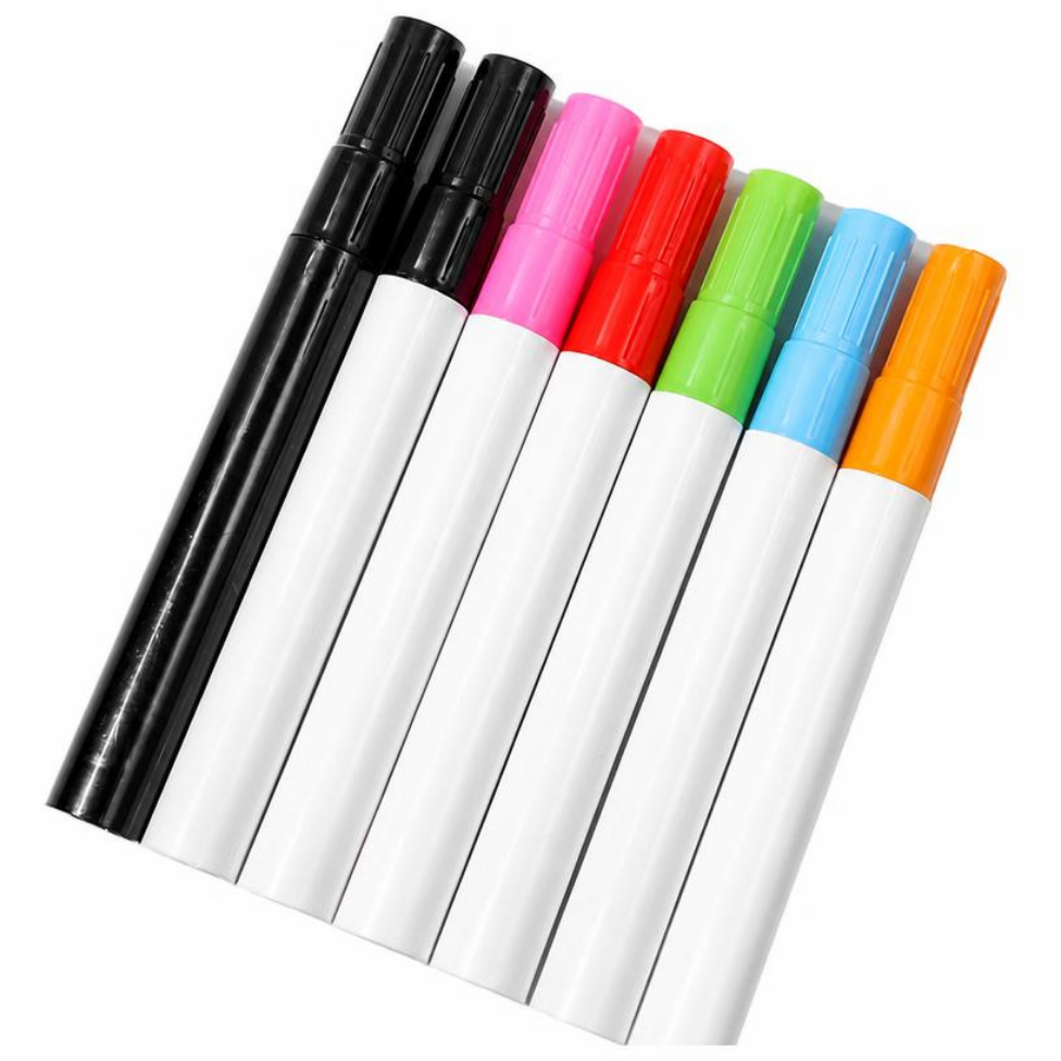 Lot de 7 Marqueurs pour Tableau Blanc,Encre Noire, Effaçable, sans Trace, Effacement Facile,Séchage Rapide,Fournitures Scolaire