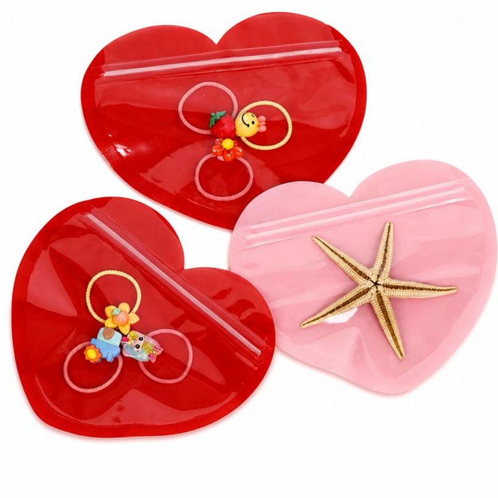 Lot de 5 Sacs  en Forme de Coeur à Fermeture Éclair pour Cadeau