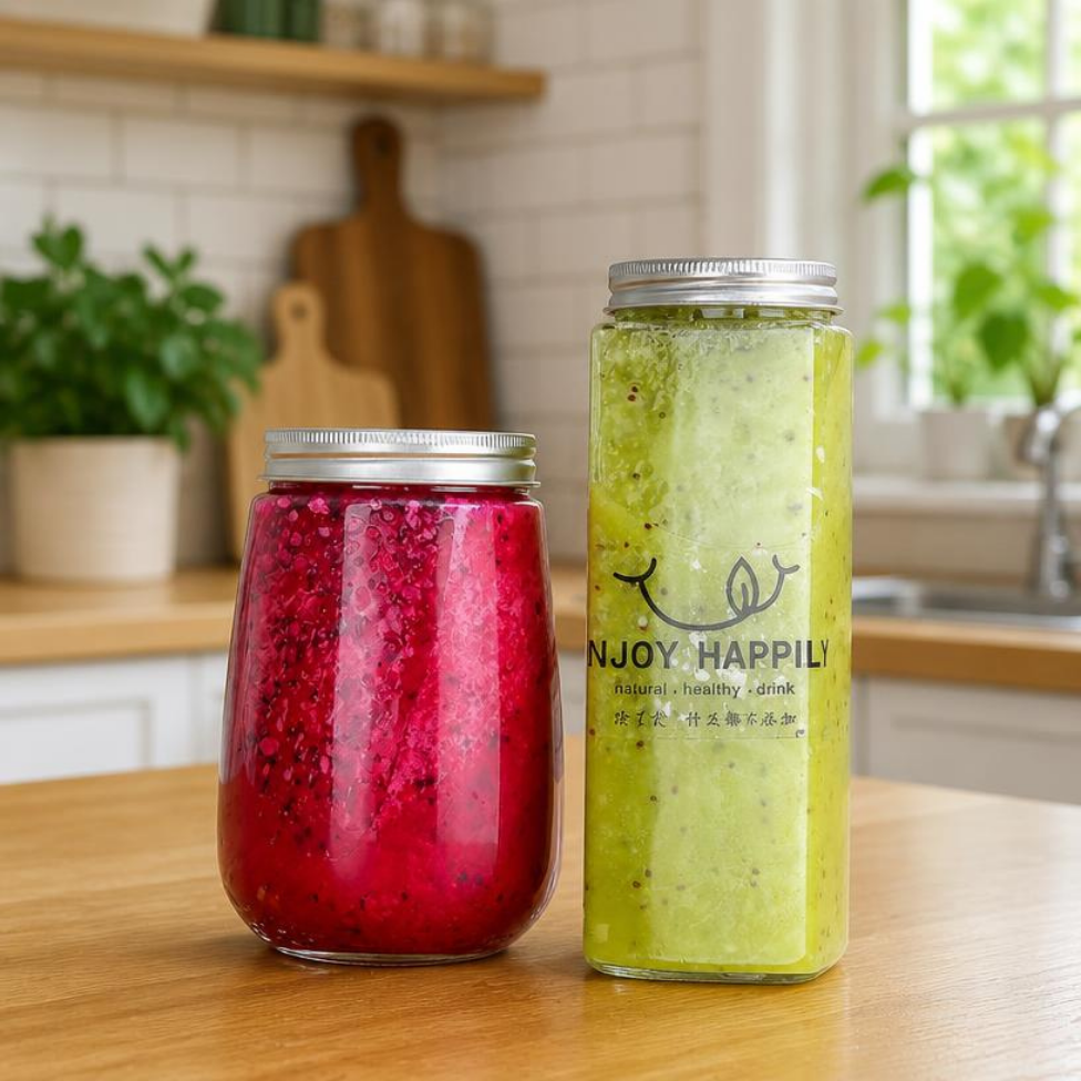 Lot de 4 Gobelets Transparents en PET de Haute Qualité, Bouteilles en Plastique Carrées pour Thé,Boisson et Jus à Emporter – image 4
