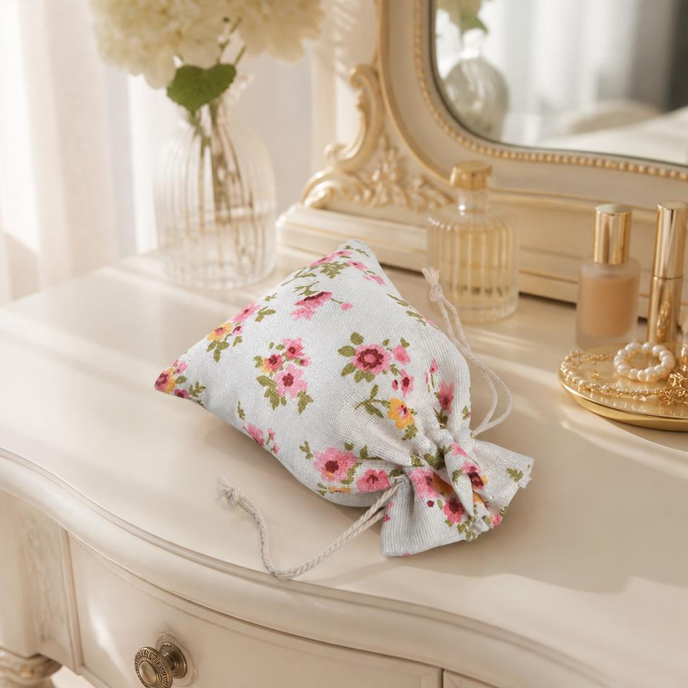 Lot de 5 Sacs à Bijoux Vintage en Coton, Pochette Cadeau avec Cordon