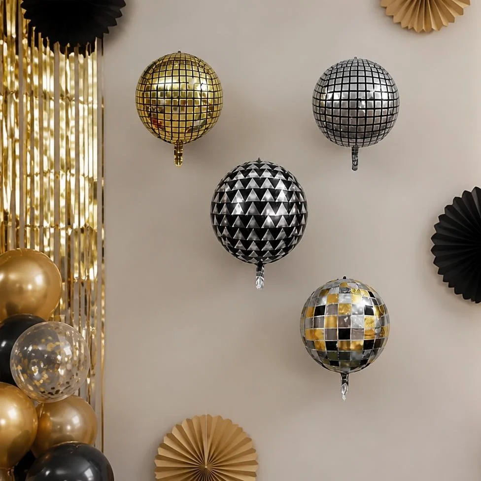 Lot de 4 Ballons Cromé 4D, Argenté, Effet Miroir, Disco, Rond, pour Fête de Bébé