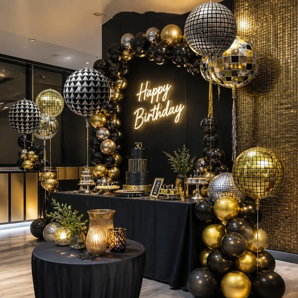 Lot de 4 Ballons Cromé 4D, Argenté, Effet Miroir, Disco, Rond, pour Fête de Bébé – image 4