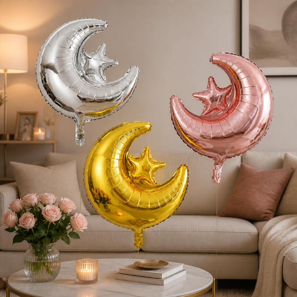 Lot de 3 Ballons 22 Pouces en Forme de Lune Étoiles pour Anniversaire,Décoration,Mariage,Accessoires Fête
