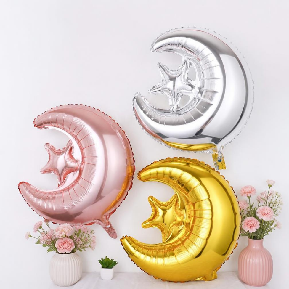 Lot de 3 Ballons 22 Pouces en Forme de Lune Étoiles pour Anniversaire,Décoration,Mariage,Accessoires Fête – image 2