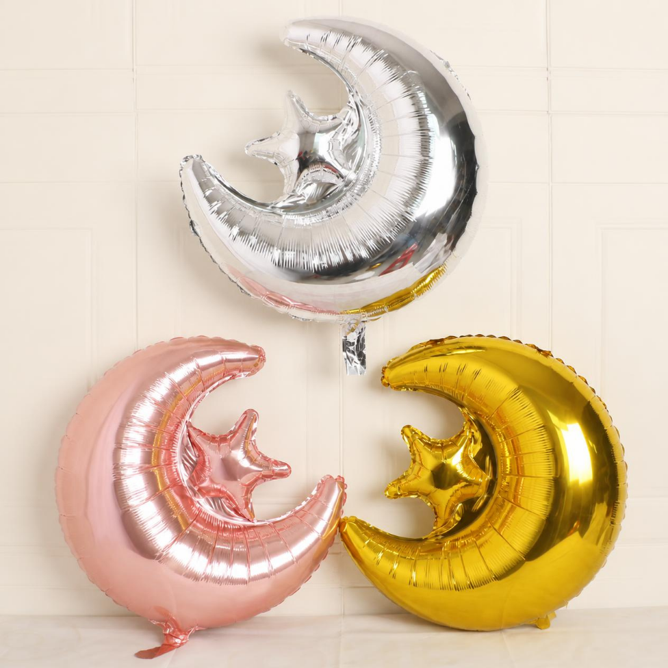 Lot de 3 Ballons 22 Pouces en Forme de Lune Étoiles pour Anniversaire,Décoration,Mariage,Accessoires Fête – image 3