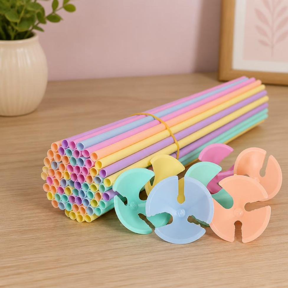 Lot de 50 Bâtons de Ballon en Plastique Coloré de 42 cm, Simple, pour Mariage, Anniversaire, Fête, Décoration de Ballons Gonflables