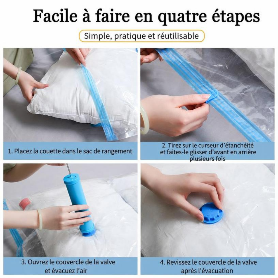 Lot de 3 Sacs de Compression Sous Vide, Sac Pliable Anti-Poussière Scellé Sous Vide,3 Tailles,Sac de Rangement Sous Vide Transparent avec Pompe Manuelle – image 4