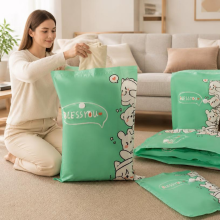 Sac de Rangement Sous Vide à Motif Lapin de Dessin Animé avec Valve, 100 % Matériau Recyclé,avec Pompe